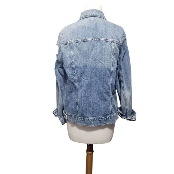 See Thru Soul Distressed Blue Jean Denim Boyfriend Jacket Women Size Medium - Picture 3 of 16